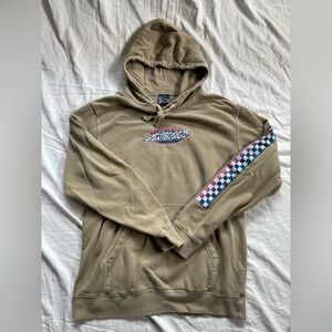Santa Cruz Skateboards oversized Tan Hoodie with Checkered Sleeve and flames